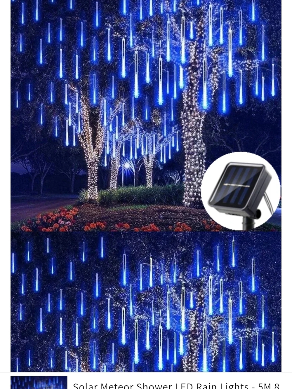 Solar LED Rain Lights Blue Solar Meteor Shower Lights New In Box 8 Tubes